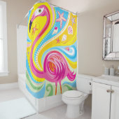 Roze Flamingo met Zeester Douchegordijn (In situ)