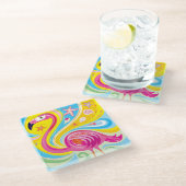 Roze Flamingo met Zeester Glazen Onderzetter (Schuin)