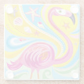 Roze Flamingo met Zeester Glazen Onderzetter (Achterkant)