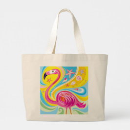 Roze Flamingo met Zeester Grote Tote Bag