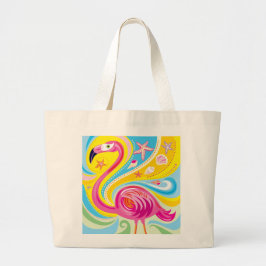 Roze Flamingo met Zeester Grote Tote Bag