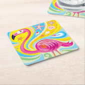 Roze Flamingo met Zeester Kartonnen Onderzetters (Schuin)