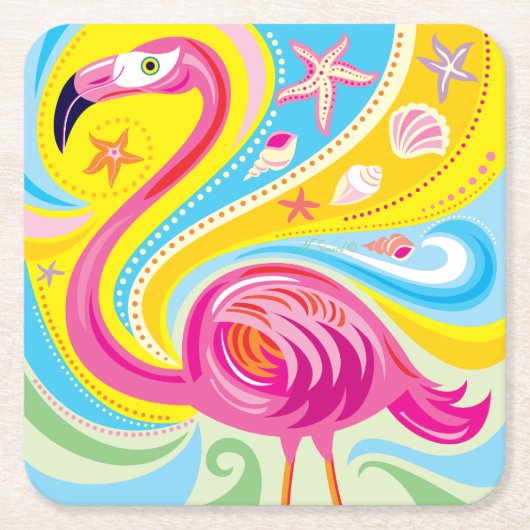 Roze Flamingo met Zeester Kartonnen Onderzetters (Voorkant)