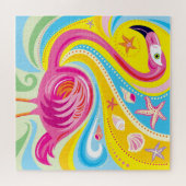 Roze Flamingo met Zeester Legpuzzel (Horizontaal)