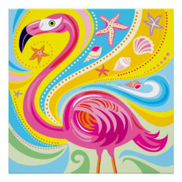 Roze Flamingo met Zeester Perfect Poster