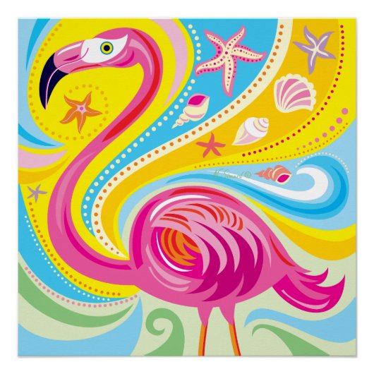 Roze Flamingo met Zeester Perfect Poster (Voorkant)