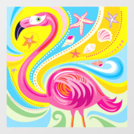 Roze Flamingo met Zeester Raamsticker
