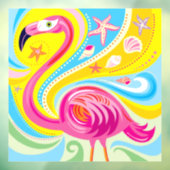 Roze Flamingo met Zeester Raamsticker (Vel 3)