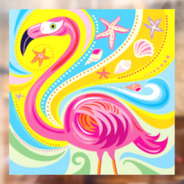 Roze Flamingo met Zeester Raamsticker