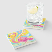 Roze Flamingo met Zeester Stenen Onderzetter (Zijkant)