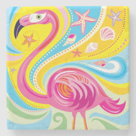 Roze Flamingo met Zeester Stenen Onderzetter