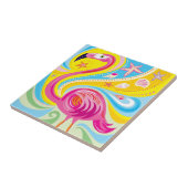 Roze Flamingo met Zeester Tegeltje (Zijkant)