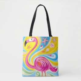 Roze Flamingo met Zeester Tote Bag
