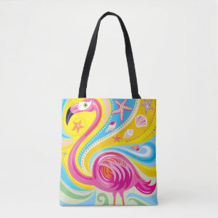 Roze Flamingo met Zeester Tote Bag