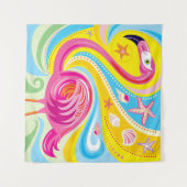 Roze Flamingo met Zeester Wandkleed (Voorkant (horizontaal))