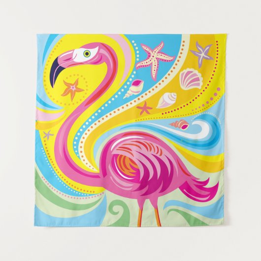 Roze Flamingo met Zeester Wandkleed (Voorkant)