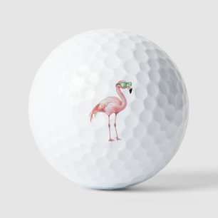 Roze flamingo met zonnebril golfballen