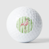 Roze flamingo met zonnebril Groene strepen Golfballen (Voorkant)