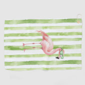 Roze flamingo met zonnebril Groene strepen Golfhanddoek (Horizontaal)
