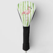 Roze flamingo met zonnebril Groene strepen Golfheadcover (Voorkant)