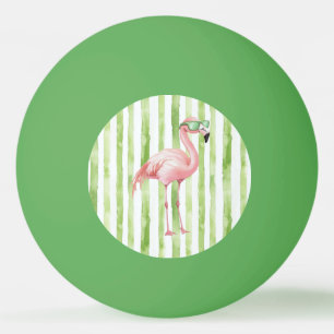 Roze flamingo met zonnebril Groene strepen Pingpongbal