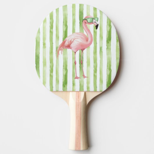 Roze flamingo met zonnebril Groene strepen Tafeltennisbatje (Voorkant)