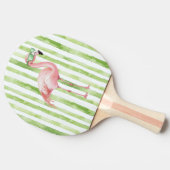 Roze flamingo met zonnebril Groene strepen Tafeltennisbatje (Zijkant)