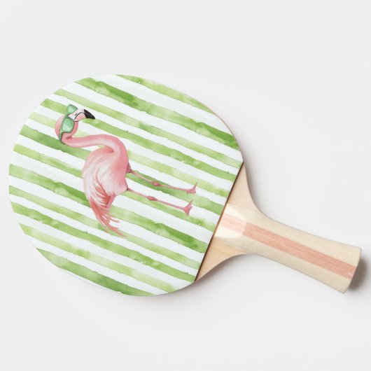 Roze flamingo met zonnebril Groene strepen Tafeltennisbatje (Zijkant)