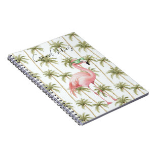 Roze Flamingo met zonnebril Palmbomen Notitieboek