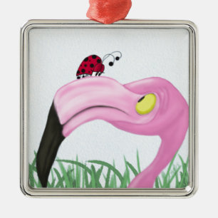  roze flamingo metalen ornament