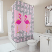 Roze Flamingo Mid-Century Modern Douchegordijn (In situ)