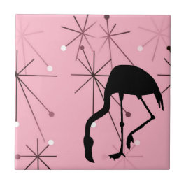 Roze Flamingo Mid Century Modern Sterrenexplosie Tegeltje