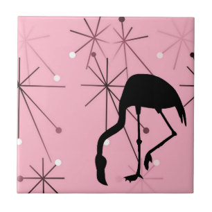 Roze Flamingo Mid Century Modern Sterrenexplosie Tegeltje