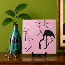 Roze Flamingo Mid Century Modern Sterrenexplosie Tegeltje
