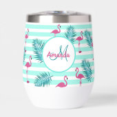 Roze flamingo mint groene strepen palmbladeren (Voorkant)
