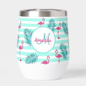Roze flamingo mint groene strepen palmbladeren (Achterkant)