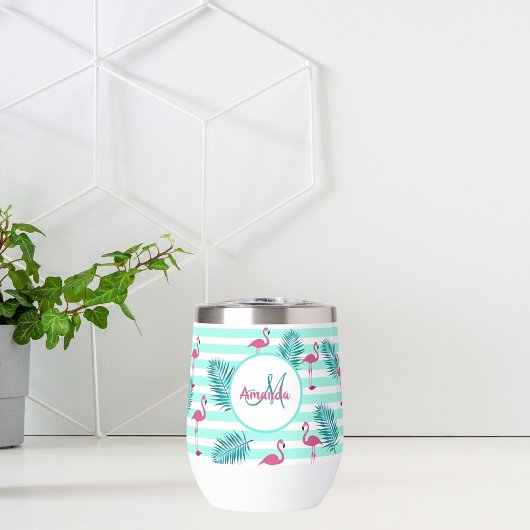 Roze flamingo mint groene strepen palmbladeren