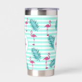 Roze flamingo mint groene strepen palmbladeren geïsoleerde drinkbeker (Links)