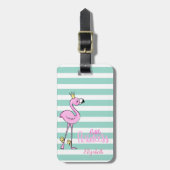 Roze flamingo, Mint White Stripes, Little Princess Bagagelabel (Voorkant verticaal)