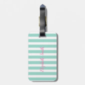 Roze flamingo, Mint White Stripes, Little Princess Bagagelabel (Achterkant verticaal)