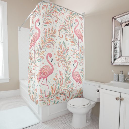 Roze Flamingo Mirage Douchegordijn (In situ)