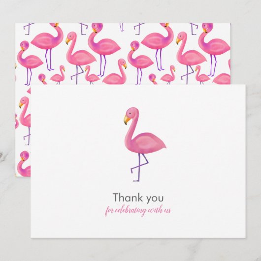 Roze Flamingo Modern Baby shower Dank u Kaart (Voorkant / Achterkant)