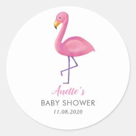 Roze Flamingo Modern Baby shower Dank u Ronde Sticker
