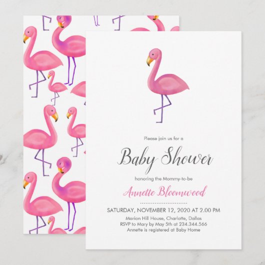 Roze Flamingo Modern Baby shower Kaart (Voorkant / Achterkant)