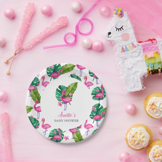 Roze Flamingo Modern Baby shower Papieren Bord (Feest)