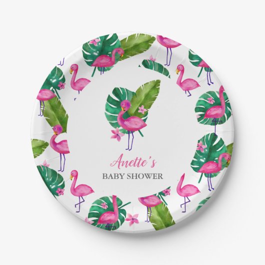 Roze Flamingo Modern Baby shower Papieren Bord (Voorkant)
