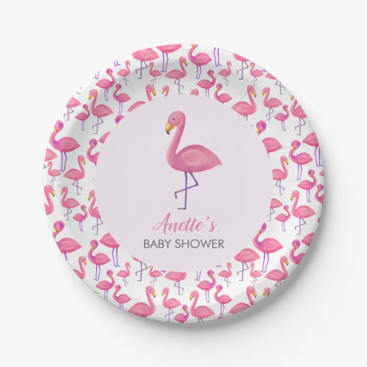 Roze Flamingo Modern Baby shower Papieren Bordje (Voorkant)