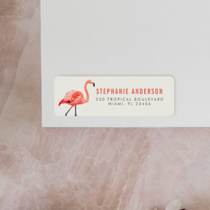 Roze Flamingo   Moderne typografie retouradres Etiket