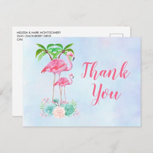 Roze Flamingo Momma & Baby Dank u Briefkaart (Voorkant / Achterkant)