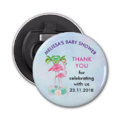 Roze Flamingo Momma & Baby met palmbomen Button Flesopener (Voorkant)